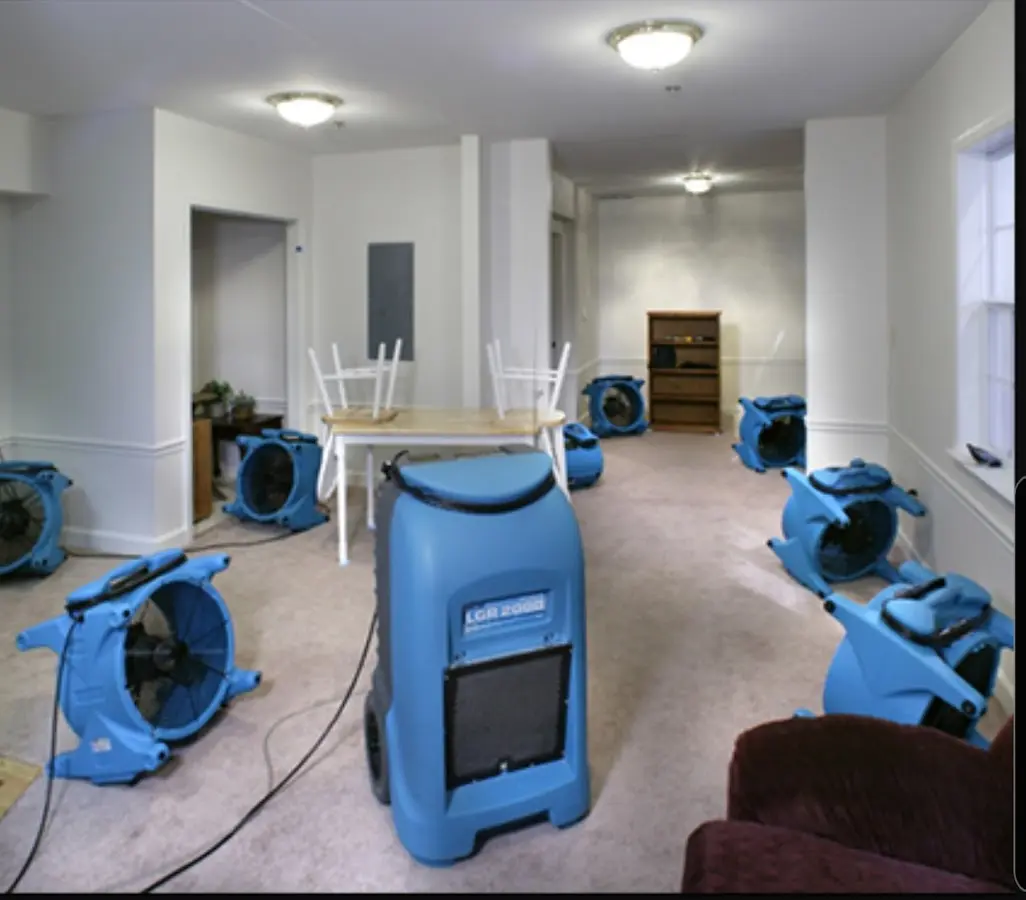 Air movers and dehumidifier setup for Water Damage Restoration in Huntingdon